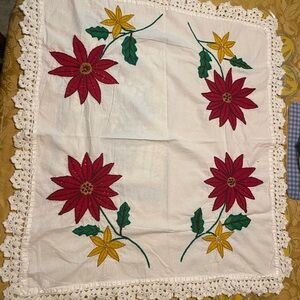 Floral Embroidered Tablecloth with Lace Trim handmade by my mother